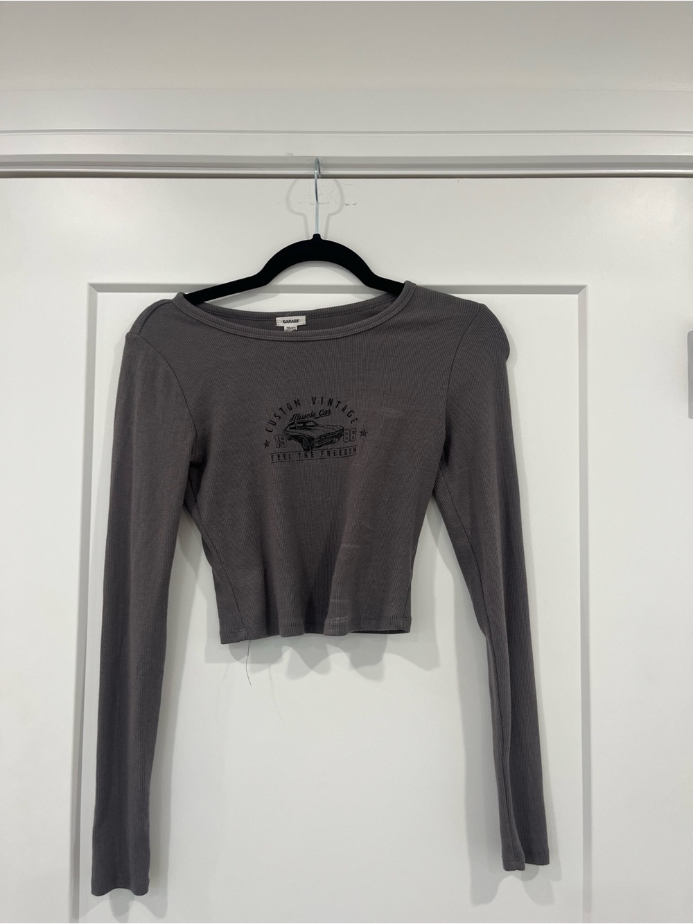 Garage Gray Long-Sleeve Cropped Graphic Tee